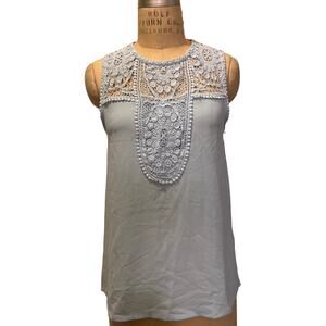 Halogen Embroidered Crochet Sleeveless Crewneck Light Blue Tank Top NWT Size XS